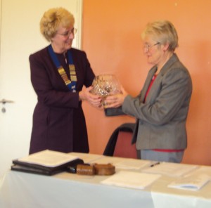 Northern Athletics President Jean Simpson presents retiring President Janette Tomlins with a Rose Bowl at Annual Open Meeting 2014
